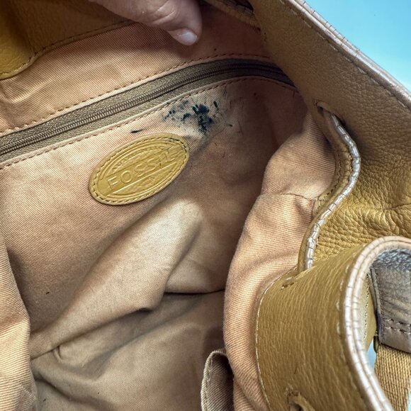 Fossil Vickery Tan Drawstring Satchel/Top Handle Leather Shoulder Crossbody READ - Picture 14 of 16
